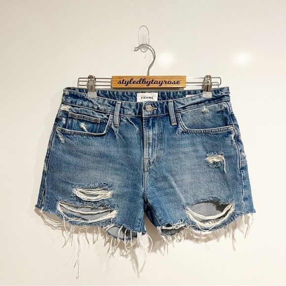 Frame Le Grand Garçon denim shorts in Montgrove Rips - Picture 4 of 9
